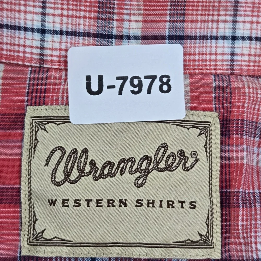 Wrangler Men Button Up Shirt 3XL Red Plaid Western Pearl‎ Snap Short Sleeve